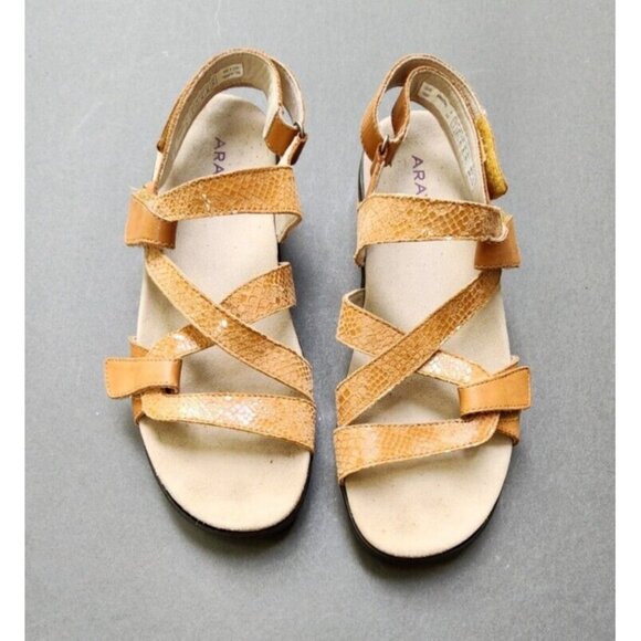 Aravon  Womens Sz9 Power Comfort Tan Leather Sandals Summer Shoes - Picture 1 of 12